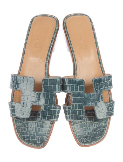 hermes green oran sandals|Hermes oran crocodile sandals.